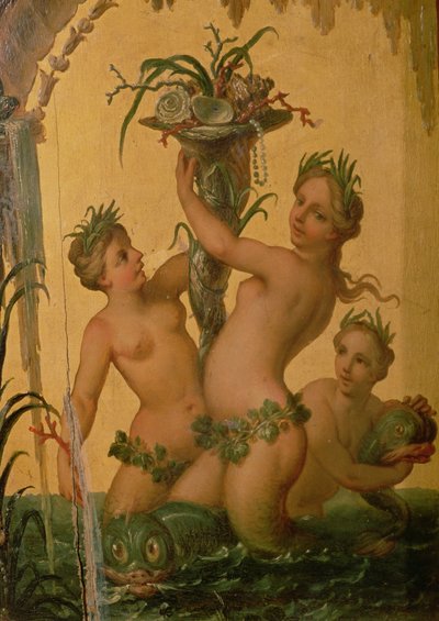 Fragment syren trzymających róg obfitości z Powozu Państwowego Piotra Wielkiego, ok. 1724 autorstwa François Boucher