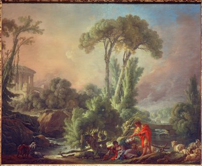 Krajobraz rzeki ze starożytną świątynią autorstwa François Boucher