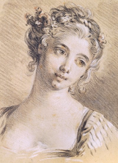 Głowa młodej dziewczyny (węgiel i biała kreda na papierze) autorstwa François Boucher