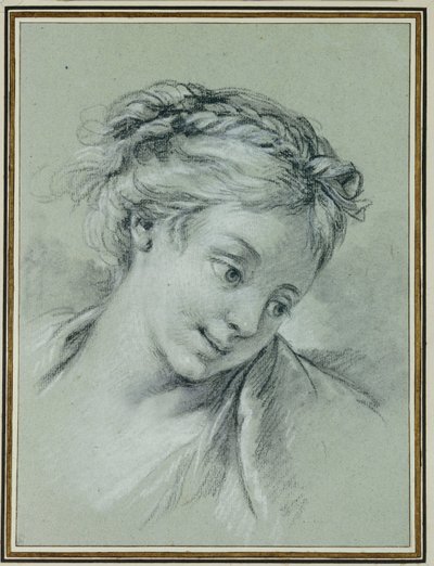 Głowa dziewczyny patrząca w dół w prawo autorstwa François Boucher
