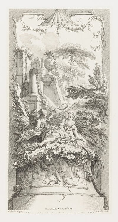 Hommage Champètre (Pastorale) w Nouveaux Morceaux pour des Paravents [Nowe koncepcje dla ekranów]. autorstwa François Boucher