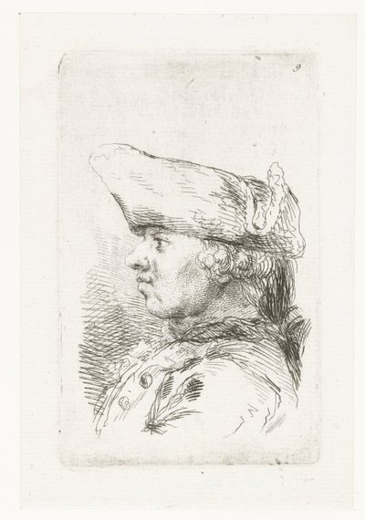 Głowa mężczyzny z tricornem Zestaw małych utworów gatunkowych i nagłówków (tytuł serii) autorstwa François Boucher