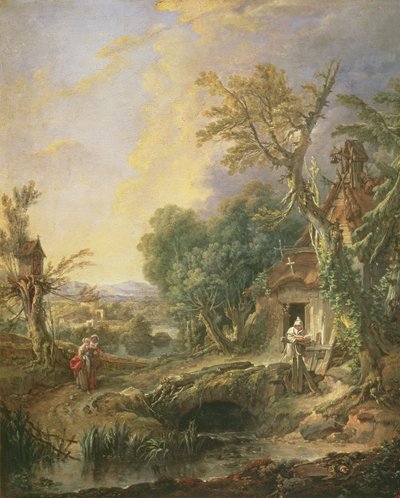 Pejzaż z pustelnikiem, 1742 autorstwa François Boucher