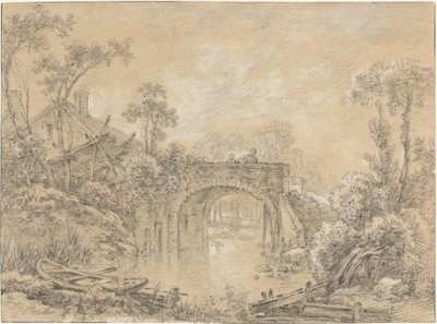 Krajobraz z rustykalnym mostem autorstwa François Boucher