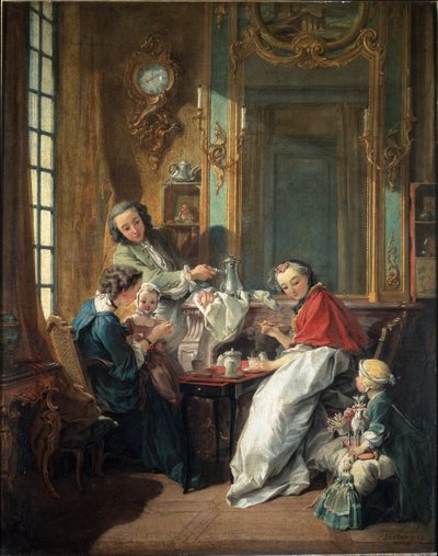 Scena obiadowa w mieszczańskim wnętrzu autorstwa François Boucher