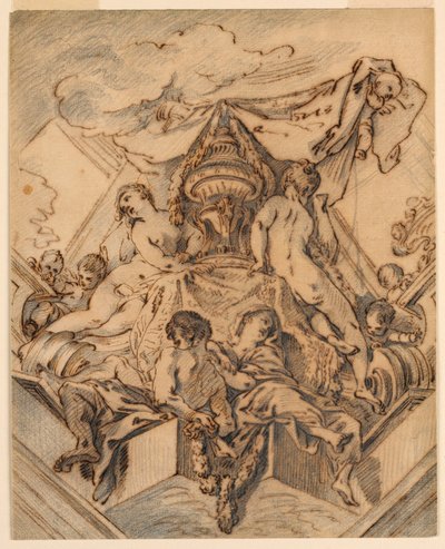 Projekt narożnego motywu malowanego sufitu autorstwa François Boucher