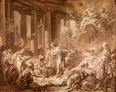 Psyche odbierająca boskie honory (studium przygotowawcze), ok. 1740 (obraz olejny na papierze, oprawiony w płótno) autorstwa François Boucher