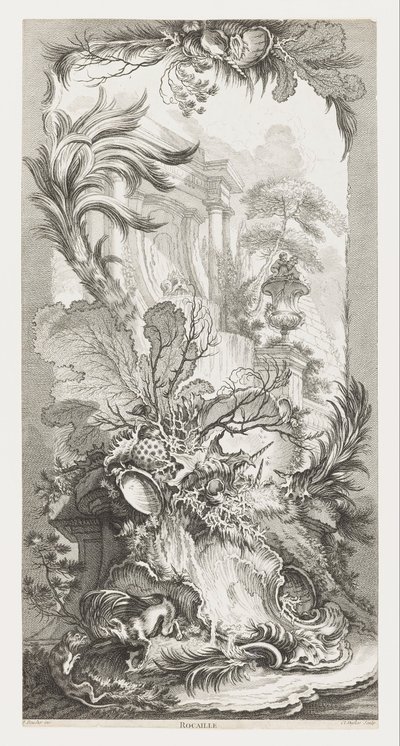 Rocaille [Rokokowy design], w Nouveaux Morceaux pour des Paravents [Nowe koncepcje ekranów]. autorstwa François Boucher