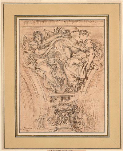 Spandrel Dekoracja: Sława i Prawda Poklaskują Ludwika XV autorstwa François Boucher