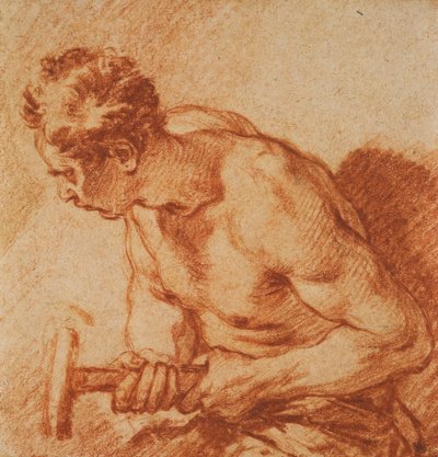 Studium mężczyzny trzymającego młotek, w połowie długości, autorstwa François Boucher