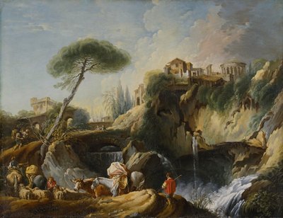 Widok na Tivoli ze świątynią Westy, ok. 1749 r. autorstwa François Boucher