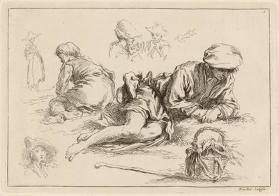 Badania figur, w tym leżący chłopiec autorstwa François Boucher after Abraham Bloemaert