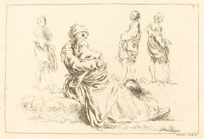 Badania sylwetki, w tym siedząca matka i dziecko autorstwa François Boucher after Abraham Bloemaert