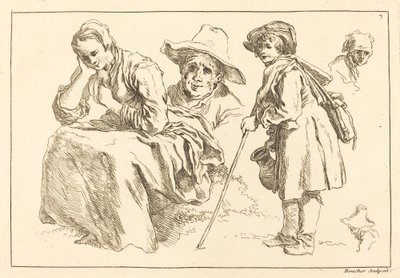 Badania figur, w tym stojący chłopiec trzymający dzban autorstwa François Boucher after Abraham Bloemaert