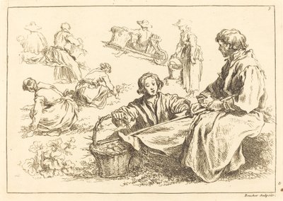Studia figuralne obejmujące dwóch siedzących chłopów autorstwa François Boucher after Abraham Bloemaert