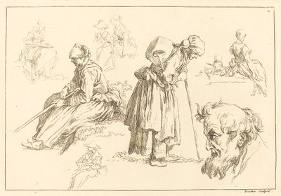 Badania postaci, w tym Kobieta z czajnikiem autorstwa François Boucher after Abraham Bloemaert