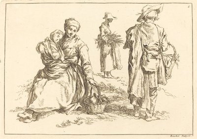 Siedząca matka i dziecko, dwóch stojących chłopów autorstwa François Boucher after Abraham Bloemaert
