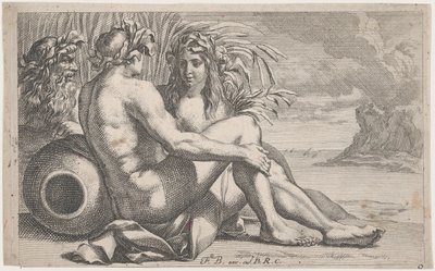 Bogowie rzeczni leżący przed pejzażem morskim, 1651-82. autorstwa François Bourlier
