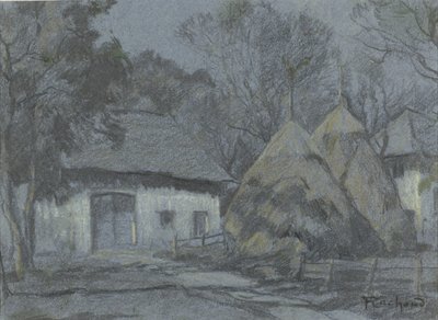 Stogi siana w wiejskim domu przy świetle księżyca autorstwa François Cachoud