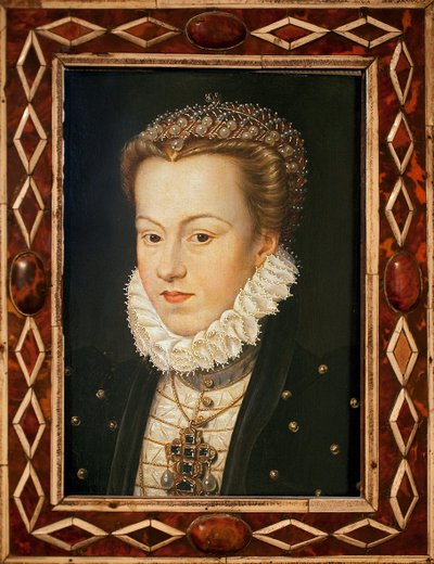 Portret Elżbiety Austrii (1554-1592, królowa Francji) - Obraz Francois Clouet (około 1505-1572), sztuka francuska, koniec XVI wieku - Musee des Beaux Arts d
