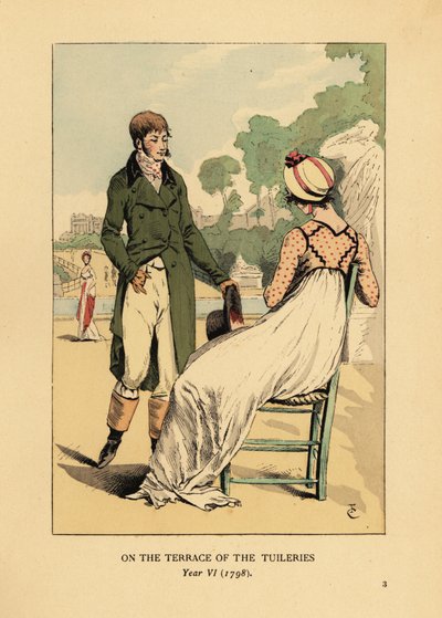 Modna para na tarasie Tuileries, Paryż, Rok VI autorstwa François Courboin