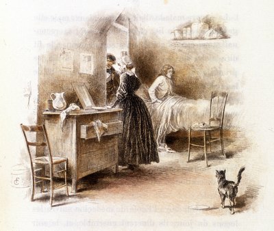 Ilustracja „” Profile of grisette””” nowego należącego do Receuil „”Mimi de Pinson”” autorstwa Alfreda de Musseta autorstwa François Courboin