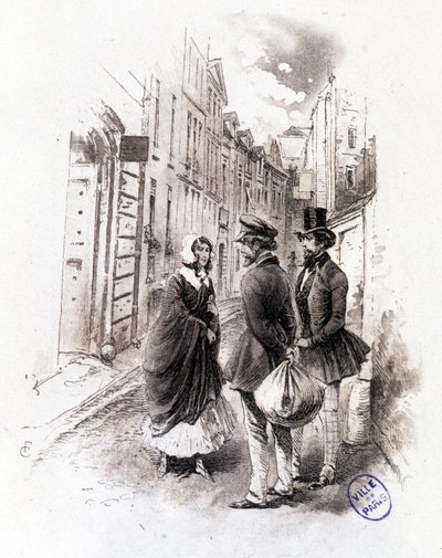 Ilustracja „” Profile of grisette””” nowego należącego do Receuil „”Mimi de Pinson”” autorstwa Alfreda de Musseta autorstwa François Courboin