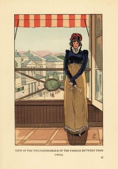 Kobieta przy oknie z widokiem na Panoramy i Passage des Panoramas, na Boulevard Montmartre, Paryż autorstwa François Courboin