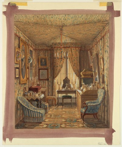 Rysunek, Wnętrze garderoby z namiotowym sufitem, 1848 r. autorstwa Francois Etienne Villeret