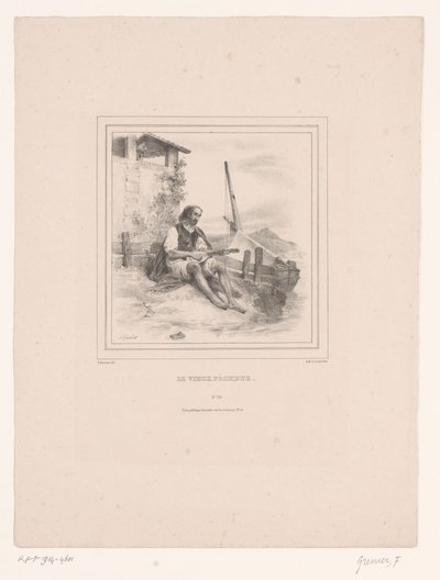 Stary rybak z lutnią na wodzie Le vieux pêcheur (tytuł na przedmiocie) autorstwa François Grenier
