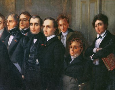 Wykład we foyer Comedie Francaise, 26 maja 1828 (detal) autorstwa François Joseph Heim