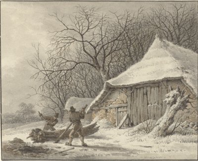 Zimowy krajobraz z farmą w pobliżu Voorbroek w Terborg autorstwa François Joseph Pfeiffer (II)