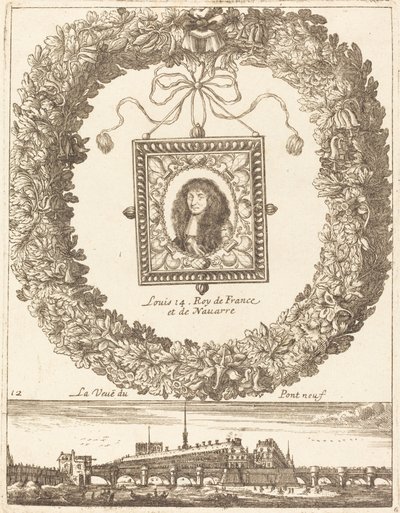 Widok na Pont Neuf; Ludwik XIV król Francji i Nawarry autorstwa François Le Febvre