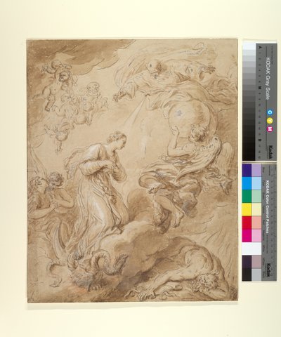 Niepokalane Poczęcie, ok. 1700-37 (tusz, pranie i gwasz na papierze) autorstwa François Lemoyne