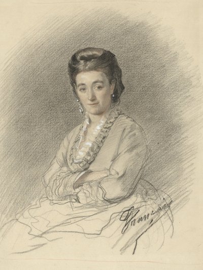 Siedząca pani z założonymi rękoma autorstwa François Louis Français (signed by artist)