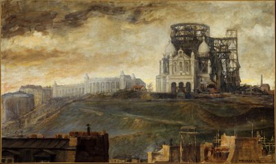 Butte Montmartre z Sacré-Coeur w budowie, ok. 1890 (olej na płótnie) autorstwa François Marius Borrel