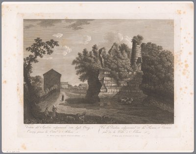 Widok grobowców Horatii i Curiatii (Albano) Widoki Rzymu (tytuł serii) autorstwa François Morel