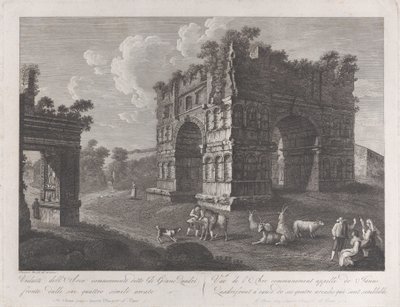 Widok Łuku Janusa z pasterzami i kozami na pierwszym planie, 1795-1800., 1795-1800. autorstwa François Morel