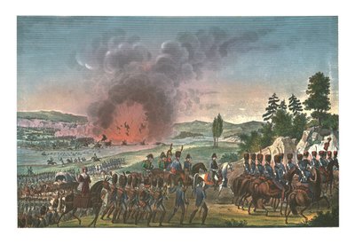 Odwrót Francuzów po bitwie pod Lipskiem, 19 października 1813, ok. 1850 autorstwa François Pigeot