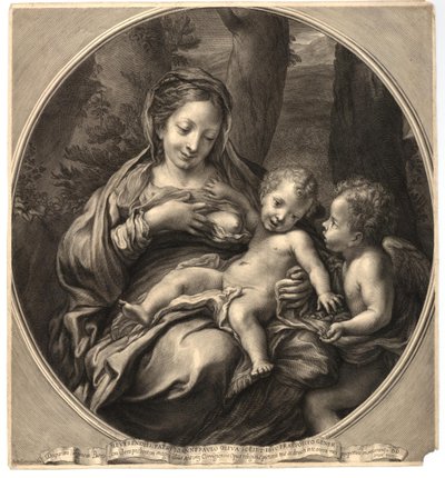 François Spierre - Madonna del Latte (Dziewica z Dzieciątkiem i aniołem), wg Correggia, szer. 8,14 autorstwa François Spierre