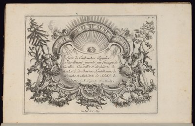 Kartusz ze słońcem i czterema wiatrami, Livre de Cartouches Reguliers (Księga kartuszów regularnych) autorstwa François de Cuvilliés the Elder