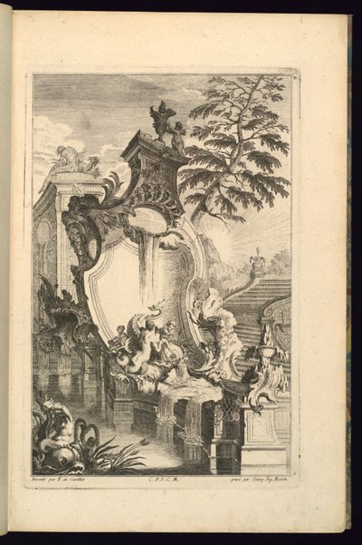Projekt fontanny z Putto jadącym na delfinie autorstwa François de Cuvilliés the Elder