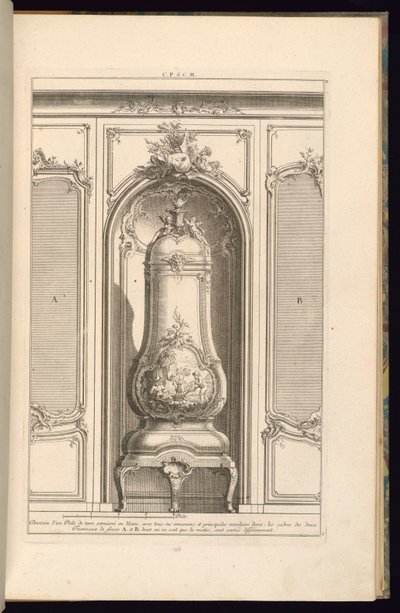Rysunek pieca z przeszklonej ziemi w kolorze białym… Inaczej autorstwa François de Cuvilliés the Elder