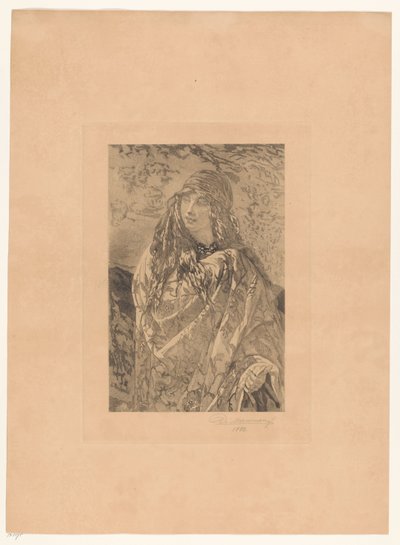 Młoda kobieta z kwiatowym szalem autorstwa François de Meersman (signed by artist)