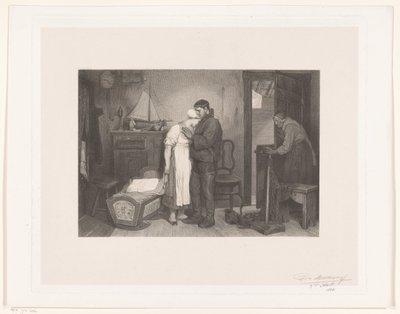 Visser Interior z rozpaczającą parą przy pustym łóżeczku autorstwa François de Meersman (signed by artist)