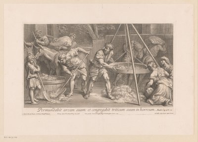Pracownicy zajęci przetwarzaniem ziarna autorstwa François de Poilly (II)