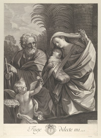 Ucieczka do Egiptu, wspólna wędrówka Świętej Rodziny, św. 1648-81. autorstwa François de Poilly