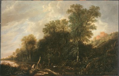 Zalesiony krajobraz z kąpiącymi się kobietami autorstwa François van Knibbergen