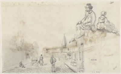 Szkice ulicy i dwóch siedzących osób autorstwa Frans Arnold Breuhaus de Groot