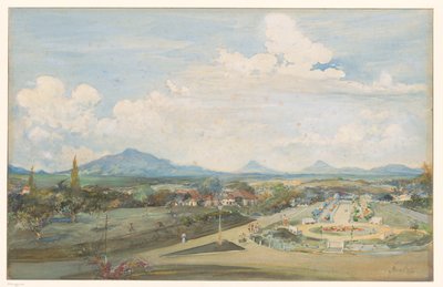 Tillemaplein w Semarang z wulkanami Sindoro i Soembing w tle autorstwa Frans Bakker (signed by artist)